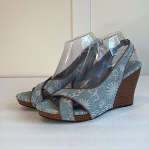 Ugg Hazel Denim Light Blue and White Wedge Sandals